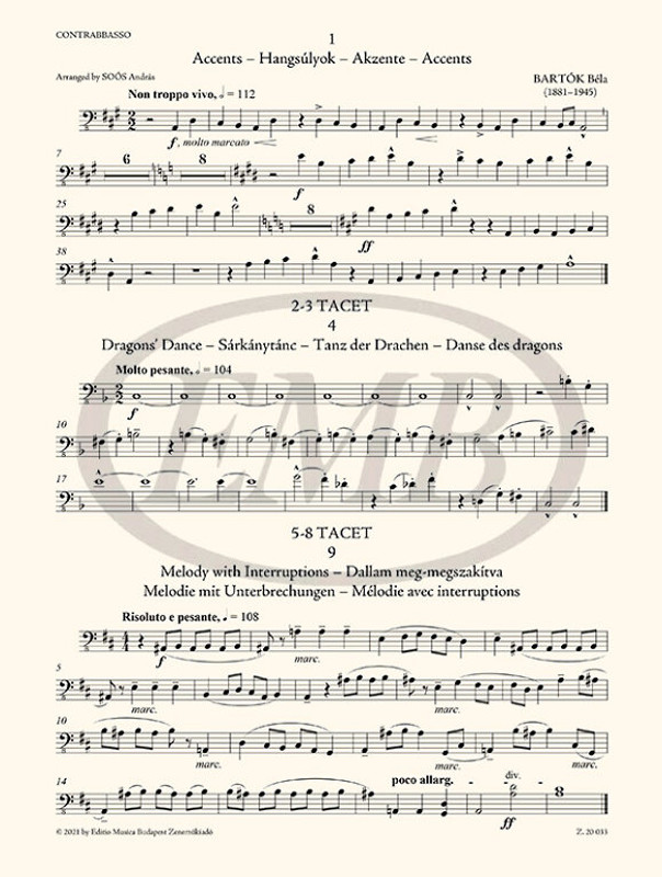 The Microcosm of String Ensemble Music 3  based on Béla Bartók's Mikrokosmos - Advanced (for string quartet and quintet or string orchestra  sheet music (9790080305706)