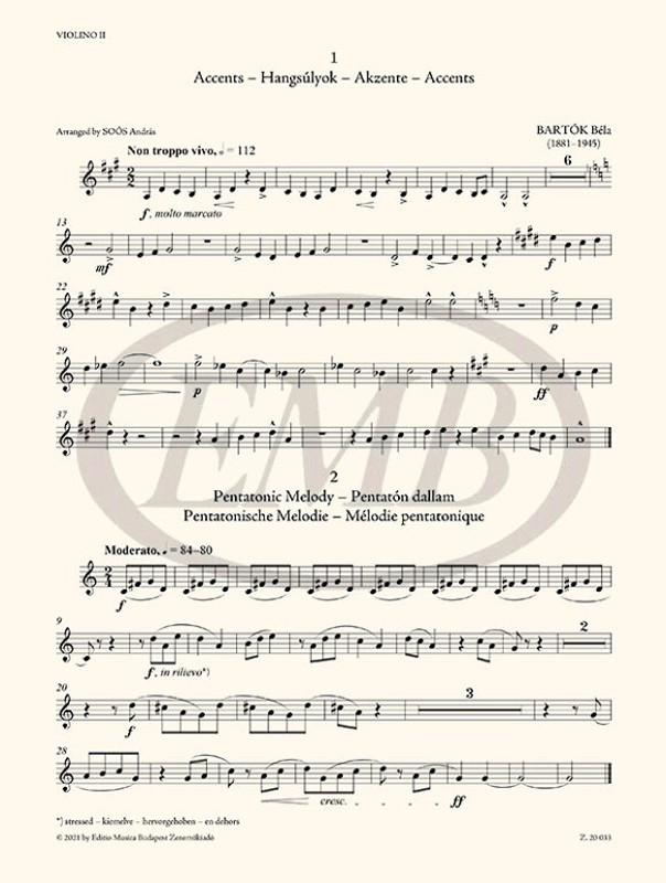 The Microcosm of String Ensemble Music 3  2022  based on Béla Bartók's Mikrokosmos - Advanced (for string quartet and quintet or string orchestra  sheet music (9790080305676)