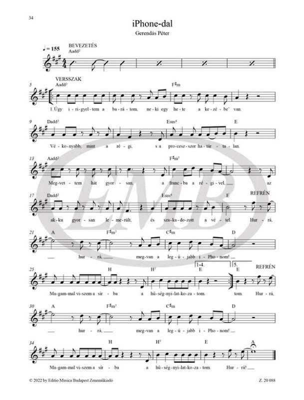 Válogatott Gerendások  Gerendás Péter dalai gitárakkordokkal  Sheet music and online access code  Words by Bródy János – Demjén Ferenc – Fekete György – Sztevanovity Dusán – Valla Attila (9790080200889) 