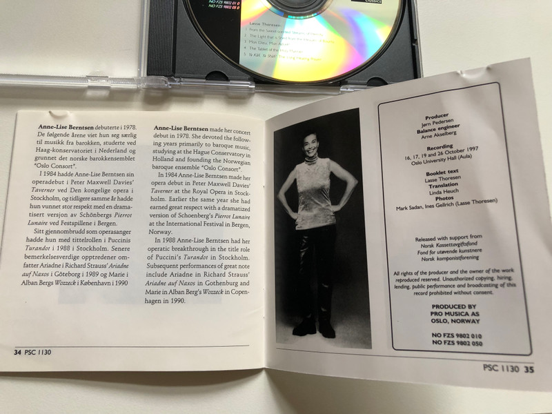 Lasse Thoresen: From The Sweet-Scented Streams of Eternity - The Norwegian Soloists' Choir, Anne-Lise Berntsen (soprano), Grete Pedersen Helgerod / Simax Classics Audio CD 1998 Stereo / PSC 1130