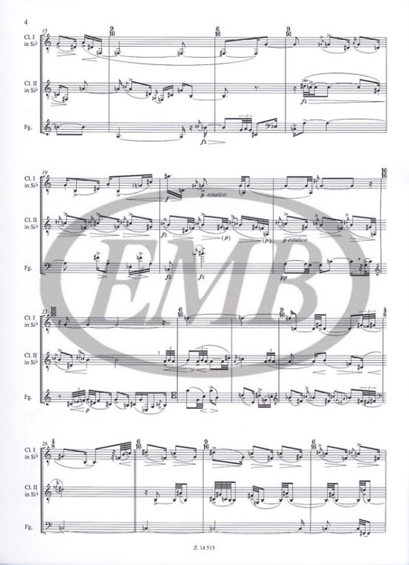 Csapó Gyula Embroidery Patterns on the Cracked Face of the Earth for two clarinets and bassoon  score and parts  sheet music (9790080145135)