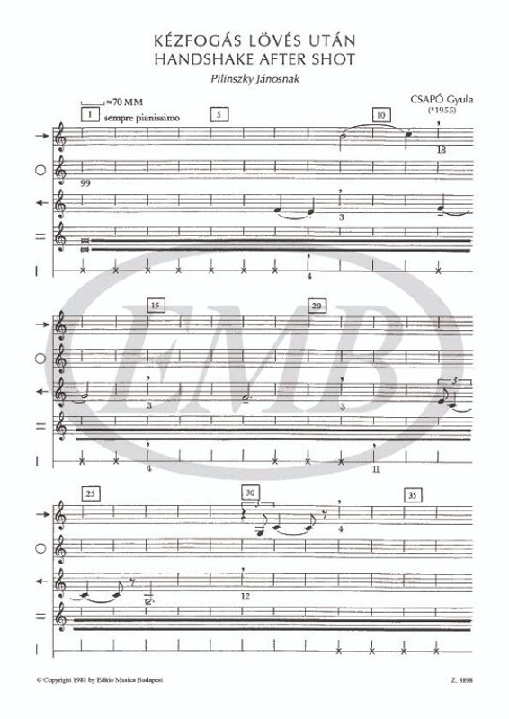 Csapó Gyula Handshake after shot  for 5 performers  playing score  sheet music (9790080088982)
