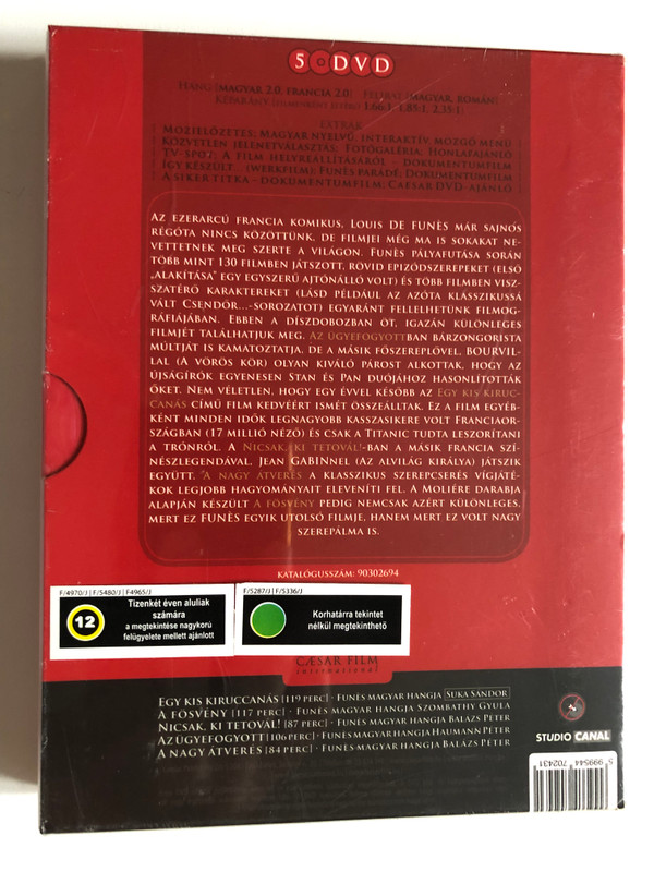 Egy kis kiruccanás, A Fösvény, Nicsak. ki tetovál!, Ügyefogyott, A Nagy átverés / Louis De Funés Gyűjtemény 1. / Caesar Film / 5 DVD Video Box Set (5999544702431)