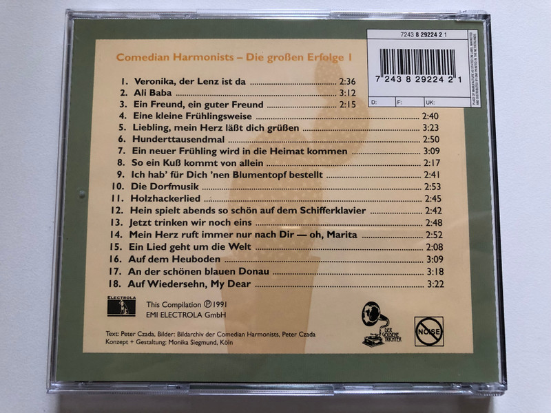 Comedian Harmonists – Die Grossen Erfolge 1 / Von links nach rechts: Robert Biberti, Erich A. Collin, Roman Cycowski, Erwin Bootz, Ari Leschnikoff, Harry Frommermann / Electrola Audio CD 1991 / 724382922421