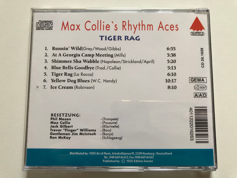 Max Collie Rhythm Aces – Tiger Rag / Runnin' Wild; Blue Bells Goodbye; Ice Cream; Yellow Dog Blues; u. a. / Digital Remastered Jazz Edition / Pastels Audio CD 1995 / CD 20.1626