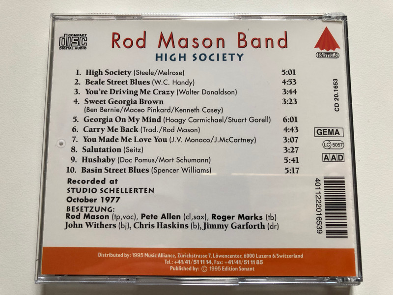 Rod Mason Band – High Society / Carry Me Back; Sweet Georgia Brown; You Made Me Love You; Georgia On My Mind; u. a. / Digital Remastered Jazz Edition / Edition Sonant Audio CD 1995 / CD 20.1653