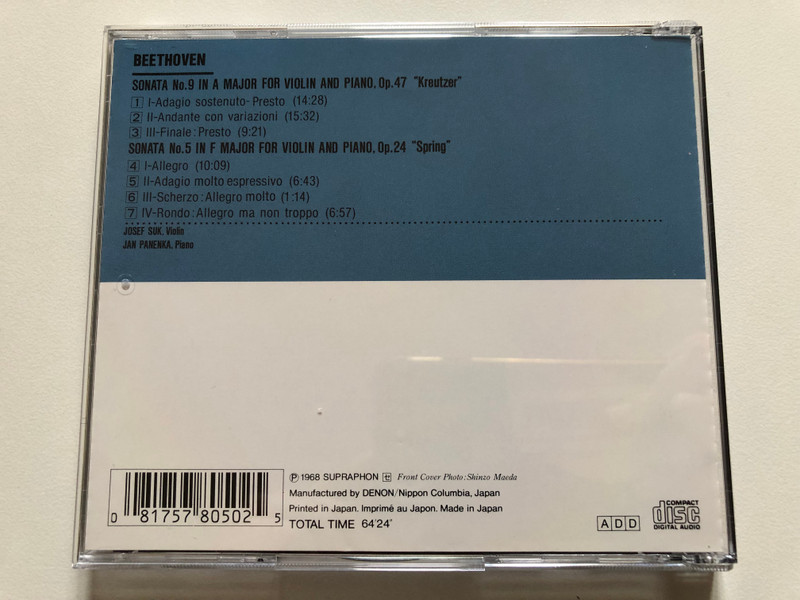 Beethoven: Violin Sonatas No. 9 ''Kreutzer'' & No. 5 ''Spring'' - Josef Suk, Jan Panenka / Supraphon Treasure / Supraphon Audio CD / DC-8050