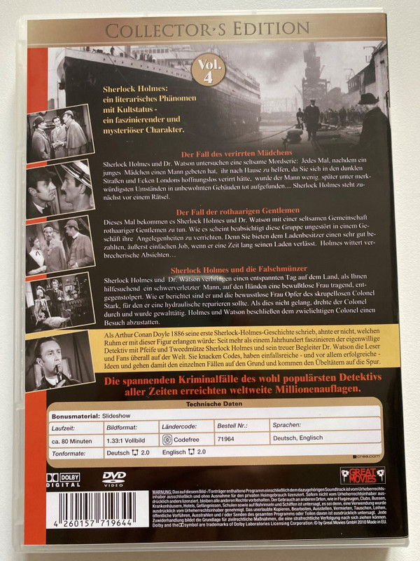 SHERLOCK HOLMES ...seine unheimlichsten Fälle  RONALD HOWARD in  COLLECTOR'S EDITION  Mörder... Geheimnisse... Intrigen...  DVD Video (4260157719644)