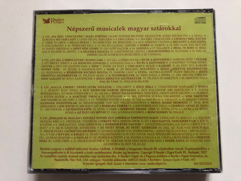 Népszerű Musicalek Magyar Sztárokkal / Reader's Digest 4x Audio CD 2007 / RM-CD07032-1-4