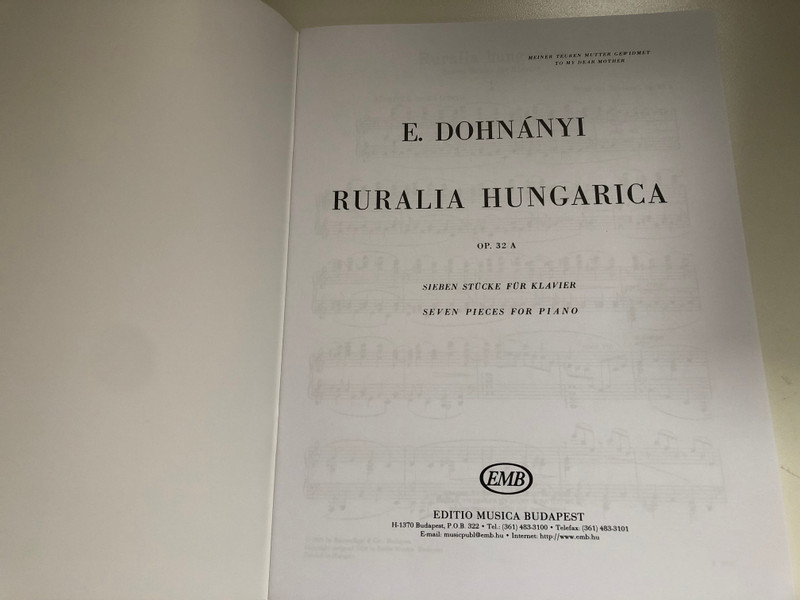 Dohnányi Ernő: Ruralia Hungarica, Op. 32/a | Piano Score (9790080026533)