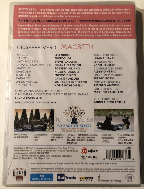 VERDI - MACBETH / NUCCI, IORI, VALAYRE, IULIANO / ORCHESTRA E CORO DEL TEATRO REGIO DI PARMA / BRUNO BARTOLETTI / STAGED BY LILIANA CAVANI / DVD Video (814337012205)