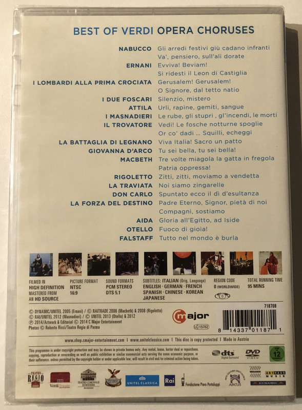 BEST OF VERDI - OPERA CHORUSES / DIE SCHÖNSTEN VERDI-OPERNCHÖRE / AIDA, NABUCCO, IL TROVATORE, LA TRAVIATA, OTELLO / UNITEL CLASSICA / major / DVD Video (814337011871)