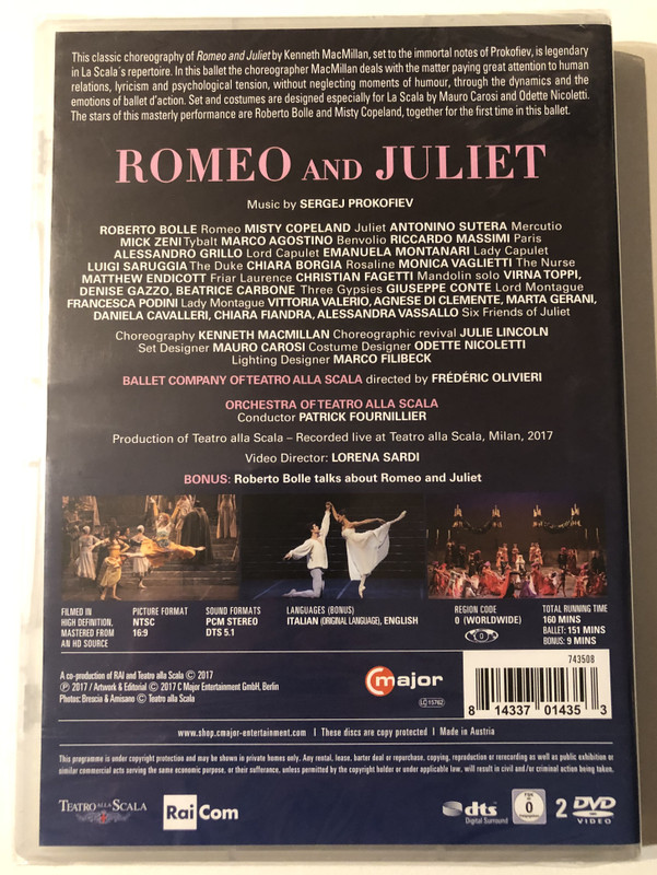 ROMEO AND JULIET / Music by SERGEJ PROKOFIEV / Choreography KENNETH MACMILLAN / ROBERTO BOLLE, MISTY COPELAND / BALLET COMPANY AND ORCHESTRA OF TEATRO ALLA SCALA / Conductor PATRICK FOURNILLIER / major / unitel classica / DVD Video (814337014353)