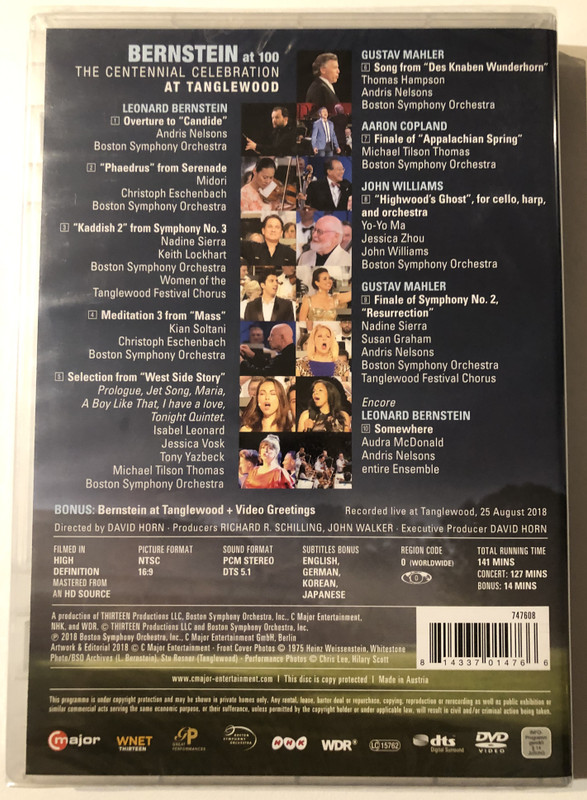BERNSTEIN at 100  THE CENTENNIAL CELEBRATION AT TANGLEWOOD  THE OFFICIAL BERNSTEIN CENTENNIAL CONCERT incl. BONUS BERNSTEIN AT TANGLEWOOD  major  DVD Video (814337014766)