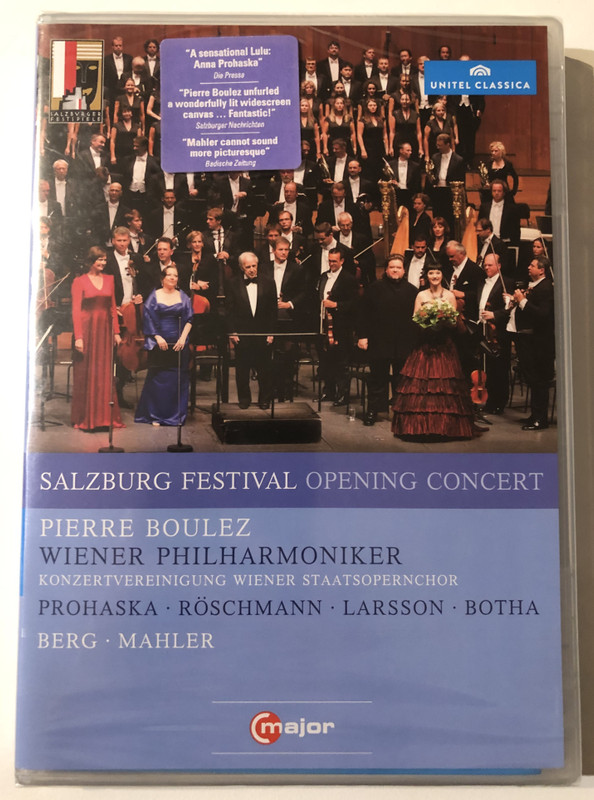 SALZBURG FESTIVAL OPENING CONCERT / PIERRE BOULEZ / WIENER PHILHARMONIKER / KONZERTVEREINIGUNG WIENER STAATSOPERNCHOR / PROHASKA, RÖSCHMANN, LARSSON, BOTHA, BERG, MAHLER / major / UNITEL CLASSICA / DVD Video (814337011093)