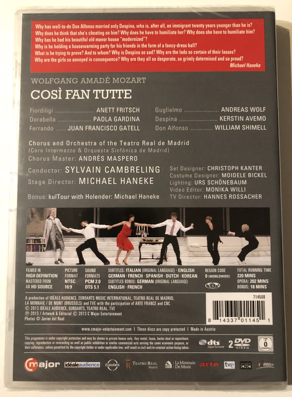 MOZART - COSÌ FAN TUTTE / Chorus and Orchestra of the Teatro Real de Madrid / Conducted by SYLVAIN CAMBRELING / Staged by MICHAEL HANEKE / major / DVD Video (814337011451)