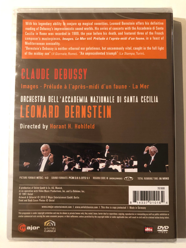LEONARD BERNSTEIN - ACCADEMIA DI SANTA CECILIA / DEBUSSY / Images / Prélude à l'après-midi d'un faune / La Mer / Directed by Horant H. Hohlfeld / Unitel Classica / major / DVD Video (814337010164)