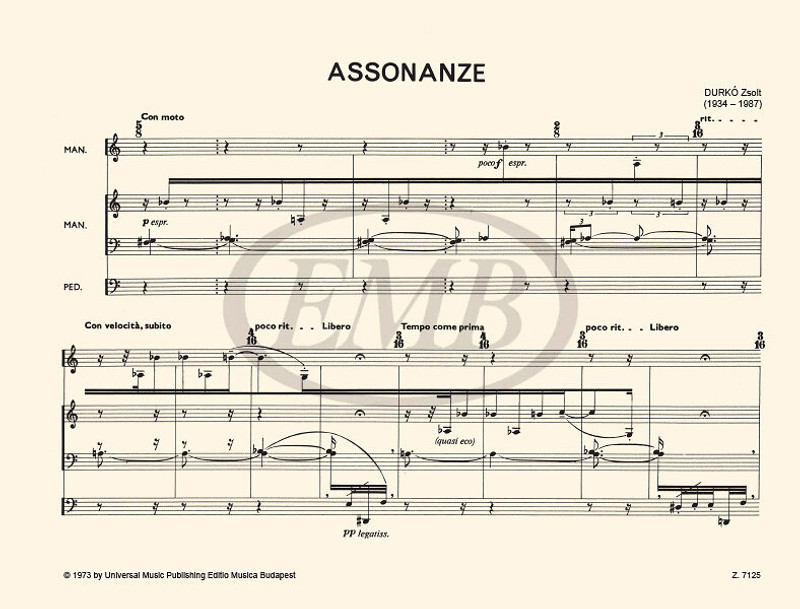 Durkó Zsolt Assonanze  per organo  sheet music (9790080071250) 
