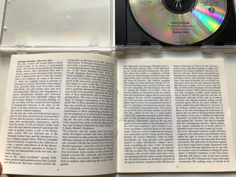 Valentini: 7 Bizzarrie Per Camera, Op.2 - Aura Musicale on period instruments, artistic director: Balázs Máté / Hungaroton Classic Audio CD 2000 Stereo / HCD 31864