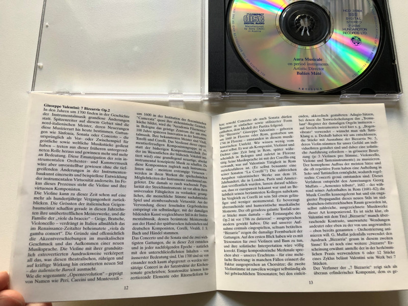 Valentini: 7 Bizzarrie Per Camera, Op.2 - Aura Musicale on period instruments, artistic director: Balázs Máté / Hungaroton Classic Audio CD 2000 Stereo / HCD 31864
