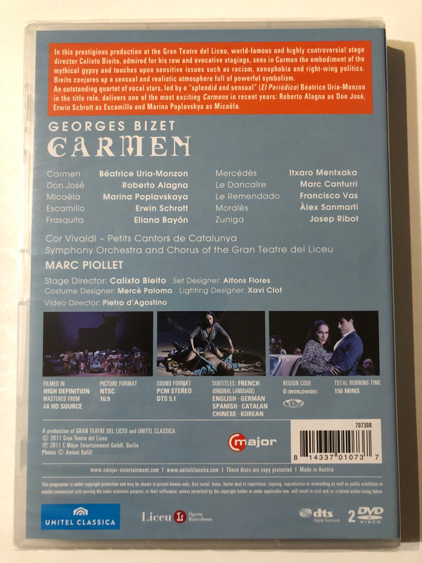 BIZET - CARMEN / SYMPHONY ORCHESTRA AND CHORUS / GRAN TEATRE DEL LICEU / MARC PIOLLET / STAGED BY CALIXTO BIEITO / UNITEL CLASSICA / major / DVD Video (814337010737)