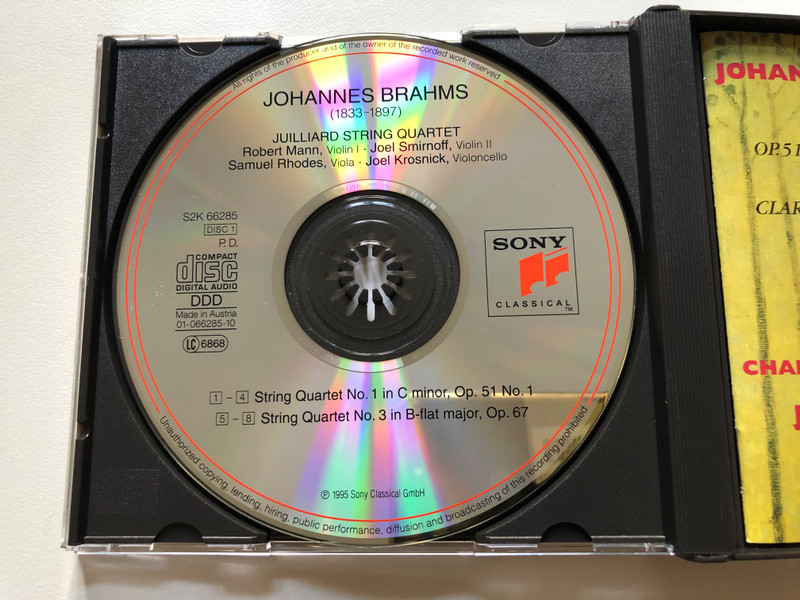 Johannes Brahms - String Quartets Op. 51 & Op. 67; Clarinet Quartet, Op. 115 - Juilliard String Quartet, Charles Neidich (clarinet) / Sony Classical 2x Audio CD 1995 / S2K 66285
