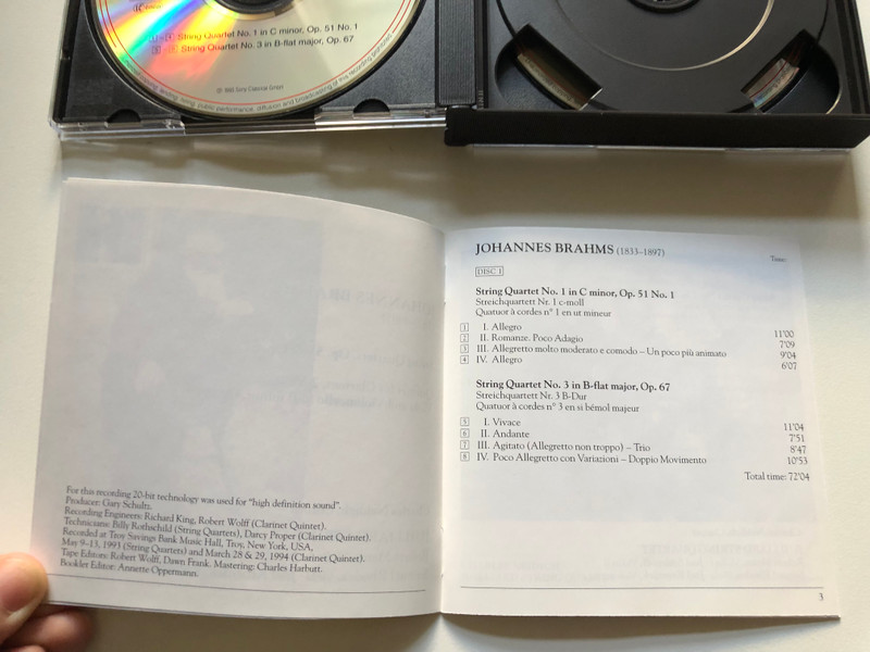 Johannes Brahms - String Quartets Op. 51 & Op. 67; Clarinet Quartet, Op. 115 - Juilliard String Quartet, Charles Neidich (clarinet) / Sony Classical 2x Audio CD 1995 / S2K 66285