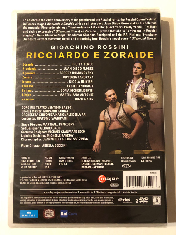 GIOACHINO ROSSINI - RICCIARDO E ZORAIDE / ORCHESTRA SINFONICA NAZIONALE DELLA RAI, GIACOMO SAGRIPANTI / Staged by MARSHALL PYNKOSKI / UNITEL CLASSICA / major / DVD Video (814337015268)