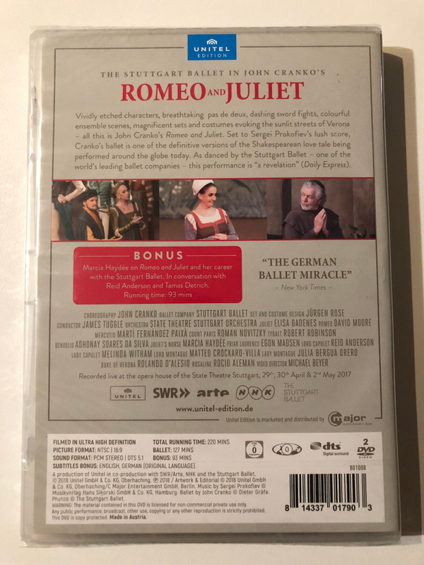 Stuttgart Ballet John Cranko's Romeo Et Juliet  Choreography by JOHN CRANKO  Music by SERGEI PROKOFIEV  Set & Costume Design by JÜRGEN ROSE  STATE THEATRE STUTTGART ORCHESTRA  conducted by JAMES TUGGLE  UNITEL EDITION  DVD Video (814337017903)