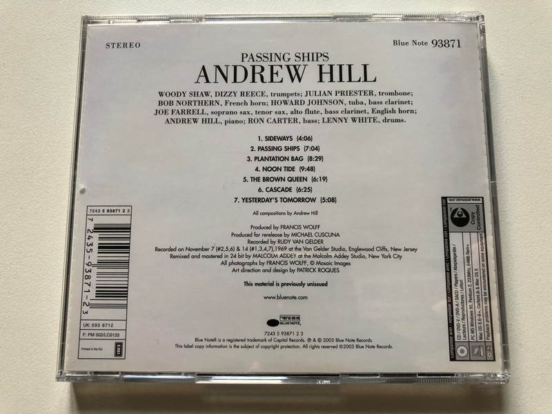 Andrew Hill: Passing Ships - Joe Farrell, Woody Shaw, Dizzy Reece, Julian Priester, Bob Northern, Howard Johnson, Ron Carter, Lenny White / Blue Note Connoisseur Series / Blue Note Audio CD 2003 / 7243 5 93871 2 3