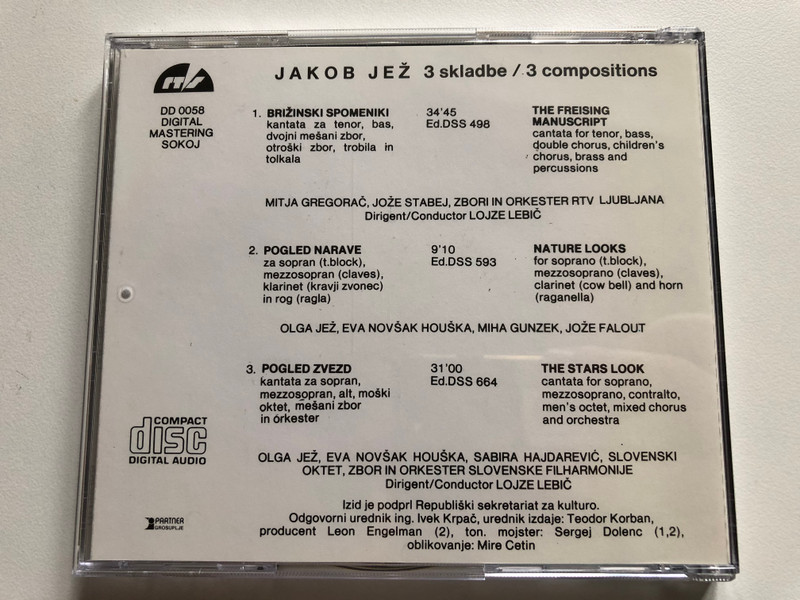 Jakob Jež – Pogled Zvezd; Pogled Narave; Brižinski Spomeniki / ZKP RTVS Audio CD / DD 0058