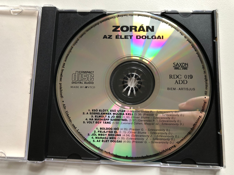 Zorán – Az Élet Dolgai / Masodik kiadas 1994. / Rákóczi Audio CD / RDC 019