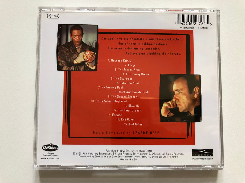 Samuel L. Jackson, Kevin Spacey: The Negotiator (Original Motion Picture Score) - Music Composed By Graeme Revell / Restless Records Audio CD 1998 / 74321621762
