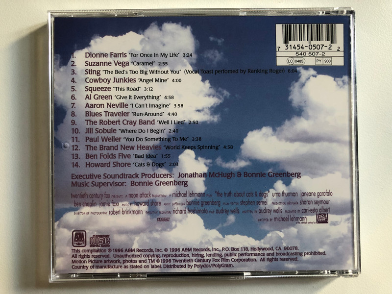 The Truth About Cats & Dogs (Original Motion Picture Soundtrack) / A&M Records Audio CD 1996 / 540 507-2