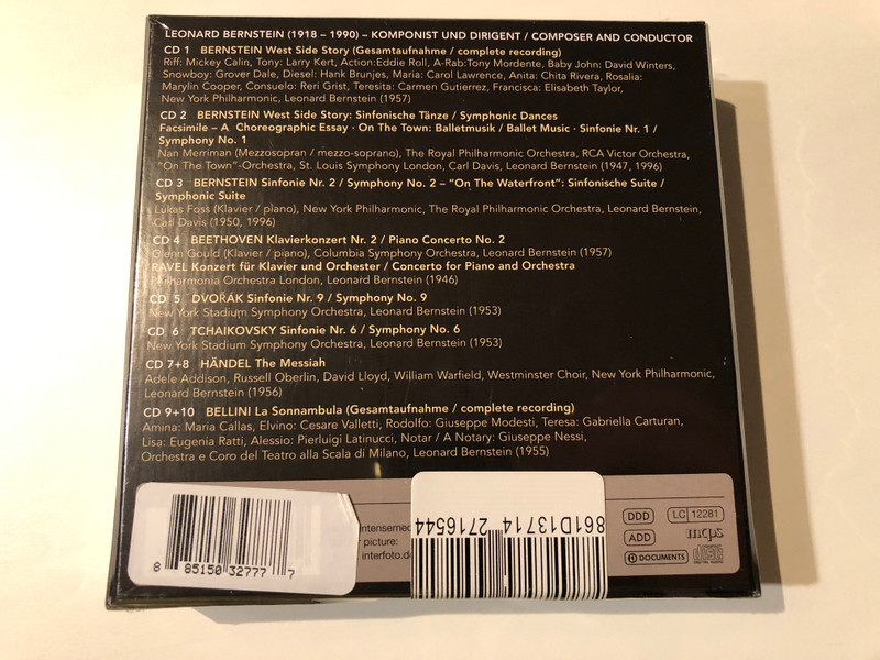 Leonard Bernstein – Bernstein, Beethoven, Dvorak, Tchaikovsky, Handel, Bellini / 10 CD Collection / The Intense Media 10x Audio CD, Box Set / 232777