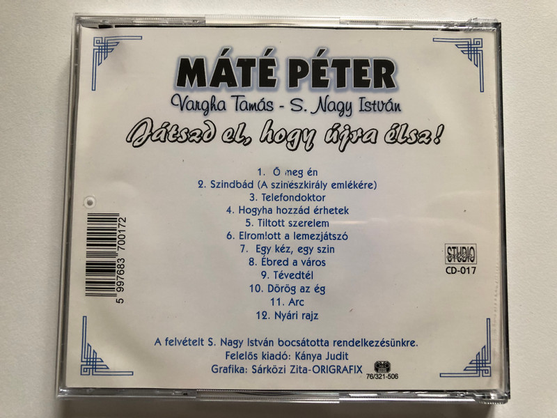 Máté Péter: Játszd El, Hogy Újra Élsz! - Vargha Tamas, S. Nagy Istvan, Mate Peter hagyatekabol a felvetelt, S. Nagy Istvan bocsatotta rendelkezesunkre. Koszonjuk! / Nem studiofelvetel! / Alfa Studio Audio CD / CD-018