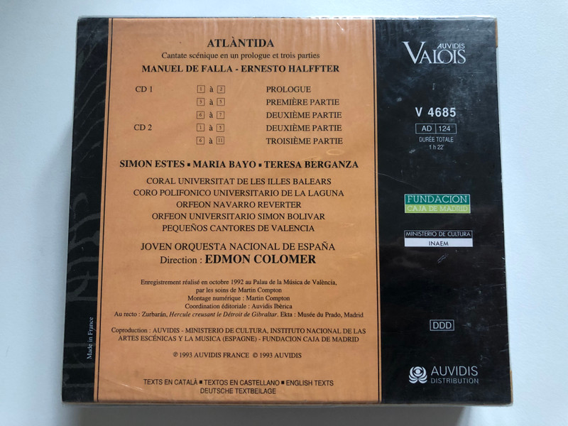 Manuel De Falla, Ernesto Halffter: Atlántida - Simon Estes, María Bayo, Teresa Berganza, Joven Orquesta Nacional de España, Direction: Edmon Colomer / Auvidis Valois 2x Audio CD 1993 / V 4685
