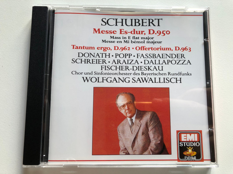 Schubert - Messe Es-Dur, D. 950;Tantum Ergo, D. 962; Offertorium, D. 963 - Donath, Popp, Fassbaender, Schreier, Araiza, Dallapozza, Fischer-Dieskau, Chor Und Sinfonieorchester Des Bayerischen Rundfunks / EMI Audio CD 1988 Stereo / CDM 4 89482 2