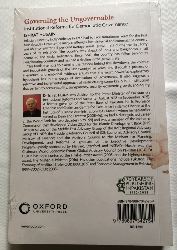 Governing the Ungovernable - Institutional Reforms for Democratic Governance / ISHRAT HUSAIN / THE DIAMOND SERIES CELEBRATING 75 YEARS / OXFORD PAKISTAN PAPERBACK / Paperback (9789697342754)