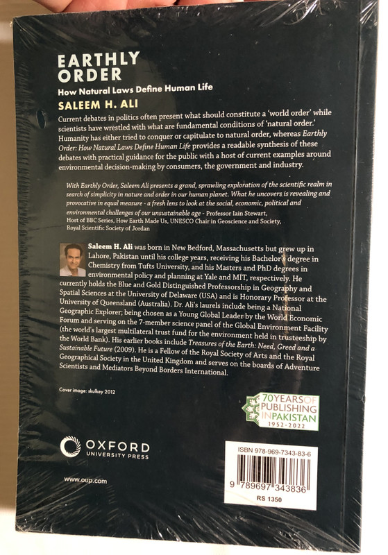 EARTHLY ORDER - How Natural Laws Define Human Life / SALEEM H. ALI / DIAMOND SERIES CELEBRATING 75 YEARS OF PAKISTAN / OXFORD UNIVERSITY PRESS / Paperback (9789697343836)