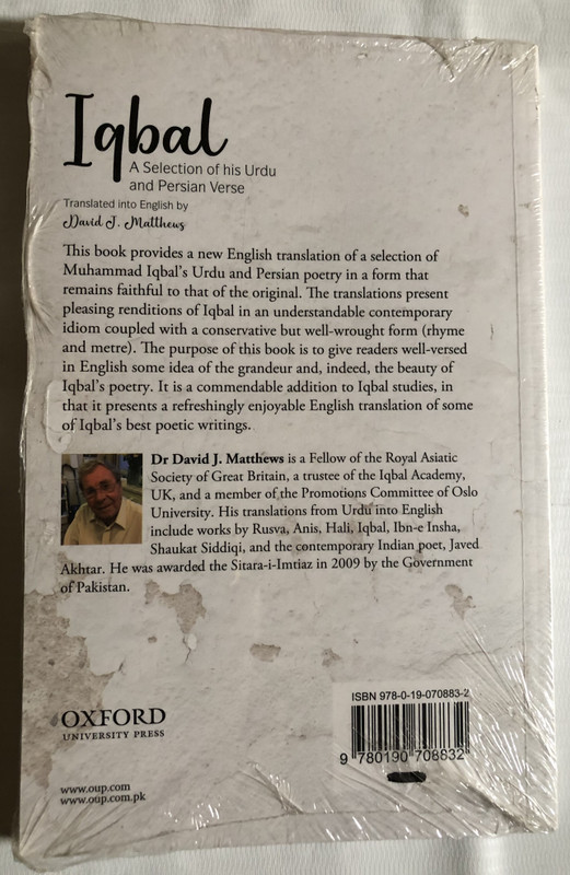Iqbal - A Selection of his Urdu and Persian Verse / Translated into English by David J. Matthews / OXFORD PAKISTAN PAPERBACKS / Paperback (9780190708832)