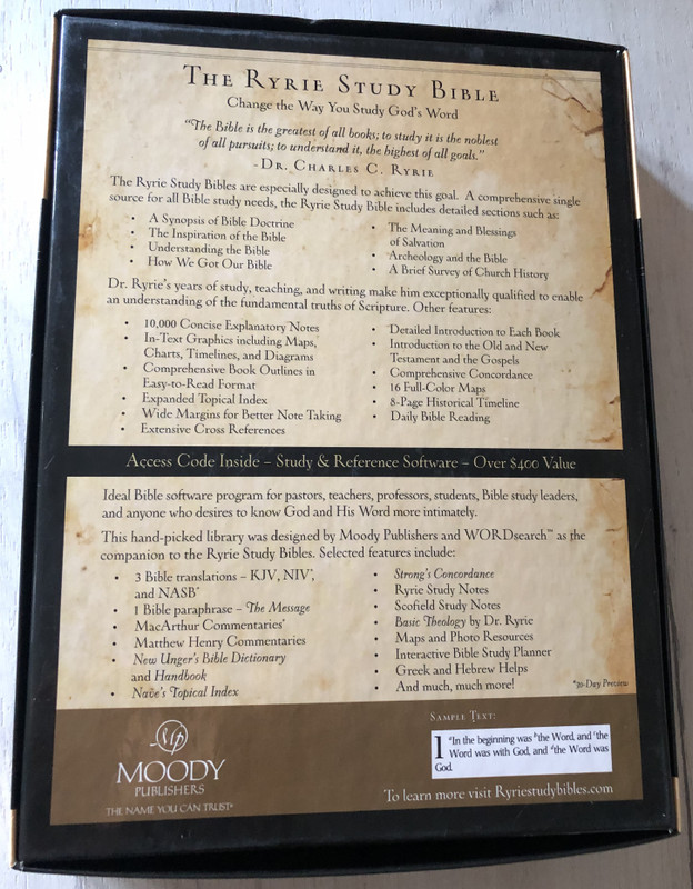 The RYRIE Study Bible - ESV  A COMPLETE STUDY & REFERENCE TOOL  CHANGE THE WAY YOU STUDY GOD'S WORD  OVER 2.6 MILLION SOLD  MOODY PUBLISHERS  Red Letter Edition  Black Bonded Leather (9780802475640)