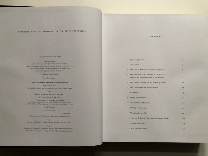 THE POLLAIUOLO BROTHERS - THE ARTS OF FLORENCE AND ROME / ALISON WRIGHT / Yale University Press, 2005 / Hardcover (9780300106251)