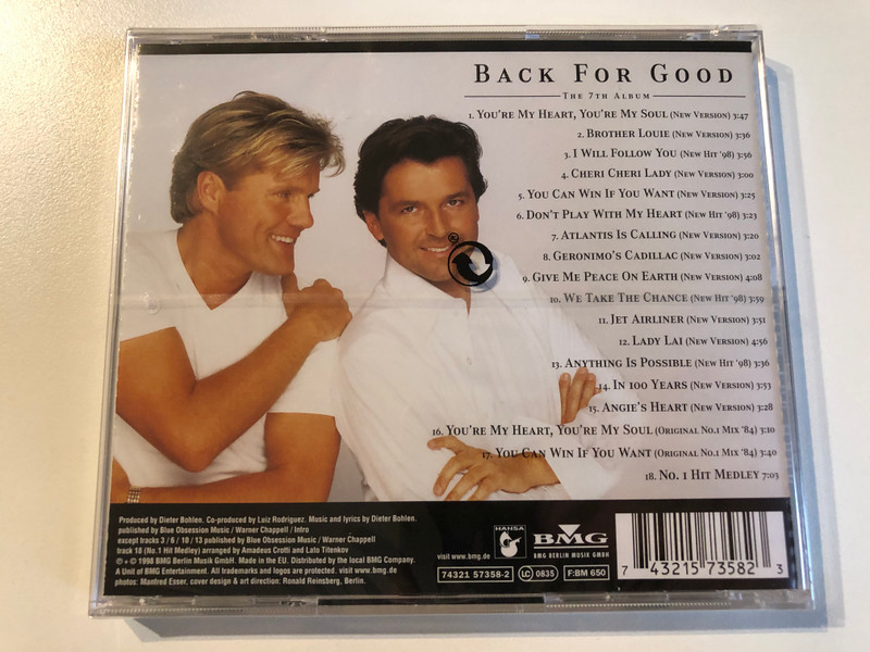 Modern Talking 1998 – Back For Good (The 7th Album) / Incl. 4 Brandnew Songs, 2 Original No. I Hits; II Hit-Remixes And No. I Hit-Medley / Hansa Audio CD 1998 / 74321 57358-2