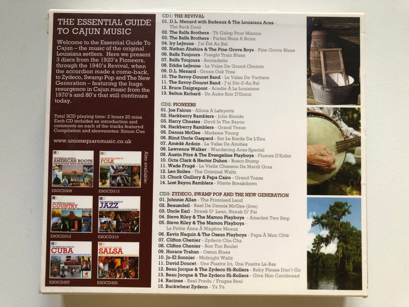 The Essential Guide To Cajun Music - Featuring: Beausoleil, Eddie Lejeune, Hackberry Ramblers, Buckwheat Zydeco, Clifton Chenier, D. L. Menard, Nathan Abshire, Balfa Brothers And Many More... / Union Square Production 3x Audio CD / ESGCD316