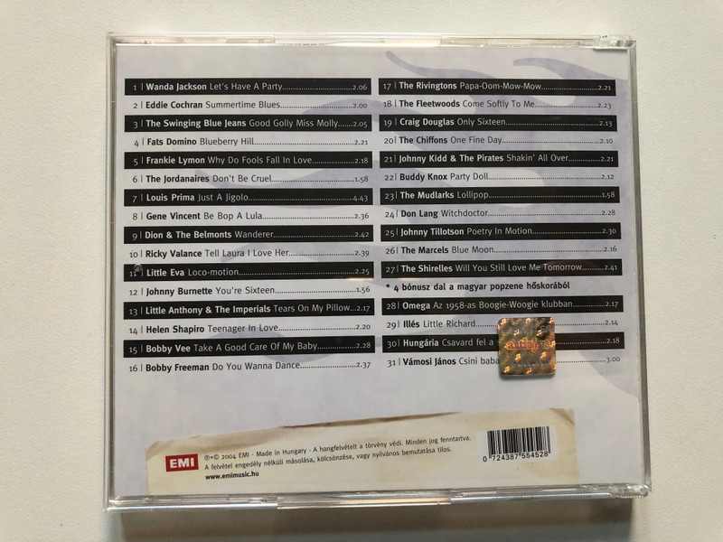 Rock'n'Roll hazilruli - 31 slager - Fats Domino, Wanda Jackson, Dion, The Swinging Blue Jeans, Louis Prima, Gene Vincent, Eddie Cochran, Little Eva, Illes, Omega, Hungaria,... es meg, meg, meg... / EMI Audio CD 2004 / 7243 875545 28 