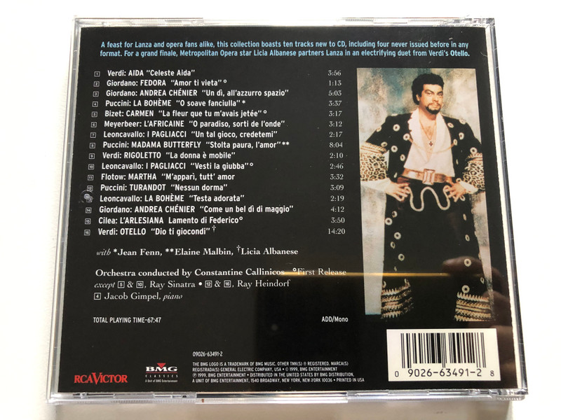 Mario Lanza: Opera Aria & Duets - From Andrea Chenier, La Boheme, I Pagliacci, Madama Butterfly, Otello / RCA Victor Audio CD 1999 / 09026-63491-2