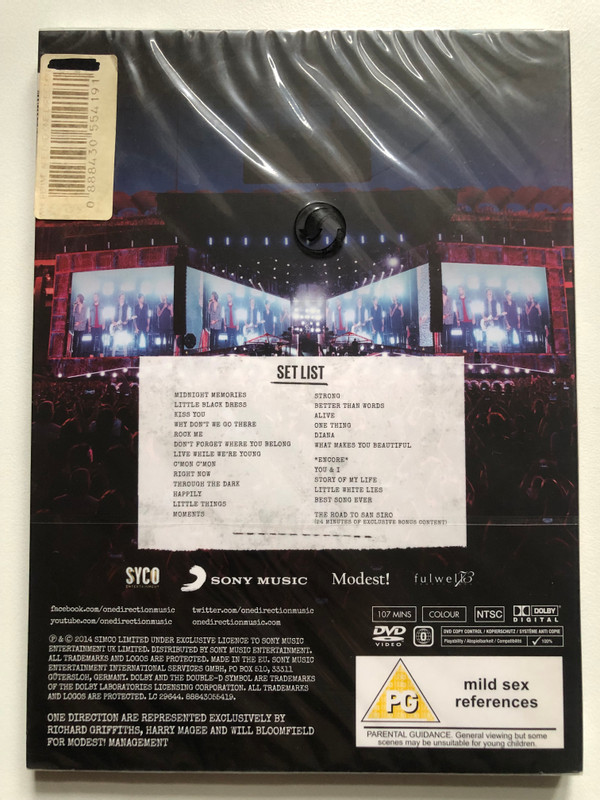 ONE DIRECTION - WHERE WE ARE / LIVE FROM SAN SIRO STADIUM / FEATURES THE FULL CONCERT PLUS EXCLUSIVE BACKSTAGE BONUS CONTENT / DVD Video (0888430554191)