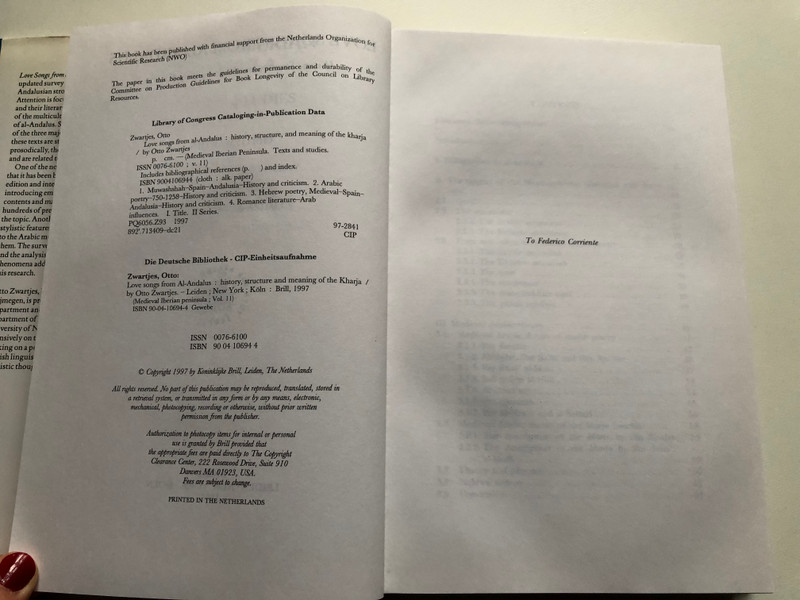 LOVE SONGS FROM AL-ANDALUS / History, Structure and Meaning of the Kharja / BY OTTO ZWARTJES / BRILL LEIDEN NEW YORK KOLN 1997 / Hardcover (9789004106949)