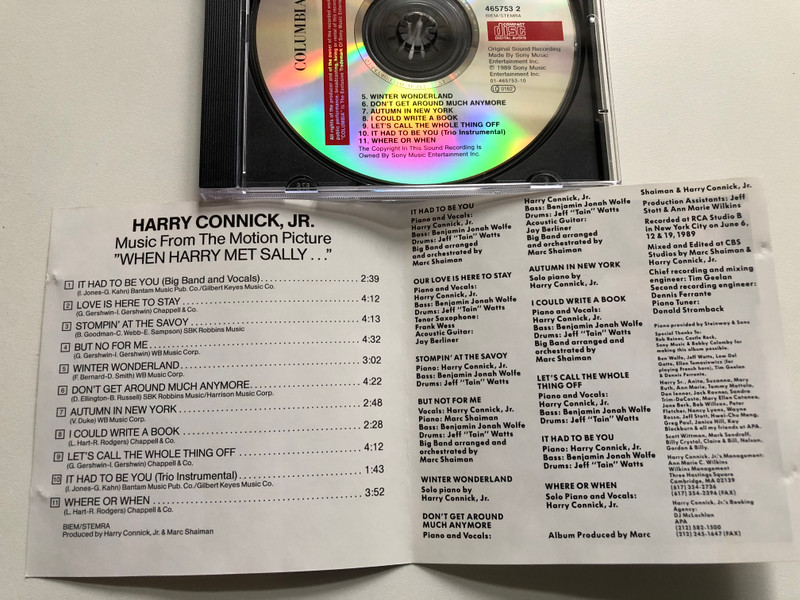 When Harry Met Sally... (Music From The Motion Picture) - A New Comedy by Ron Reiner, Starring Billy Crystal and Meg Ryan / Featuring Eleven Performances by Harry Connick, Jr. / Columbia Audio CD 1989 / 465753 2